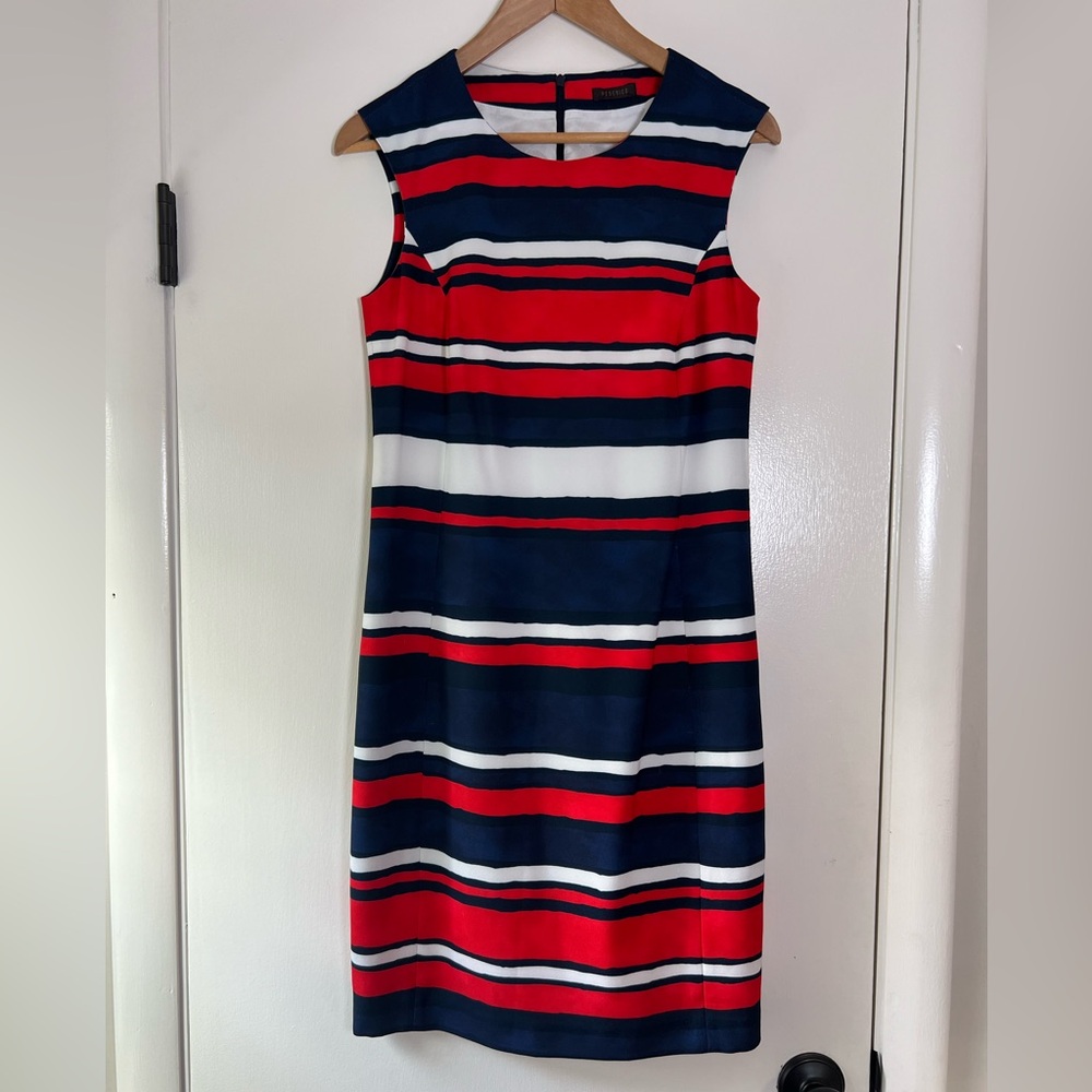 Peserico Nautical Stripe Sleeveless Sheath Dress Italian Luxe Classic Designer